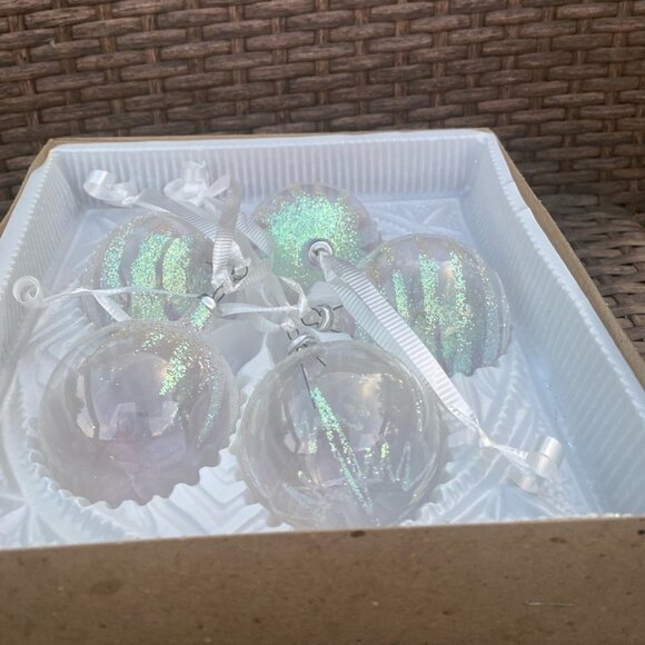 VINTAGE Christmas Bulb Noma Doubleglo Clear Silver Glitter Set of 5 Original Box - Picture 6 of 9